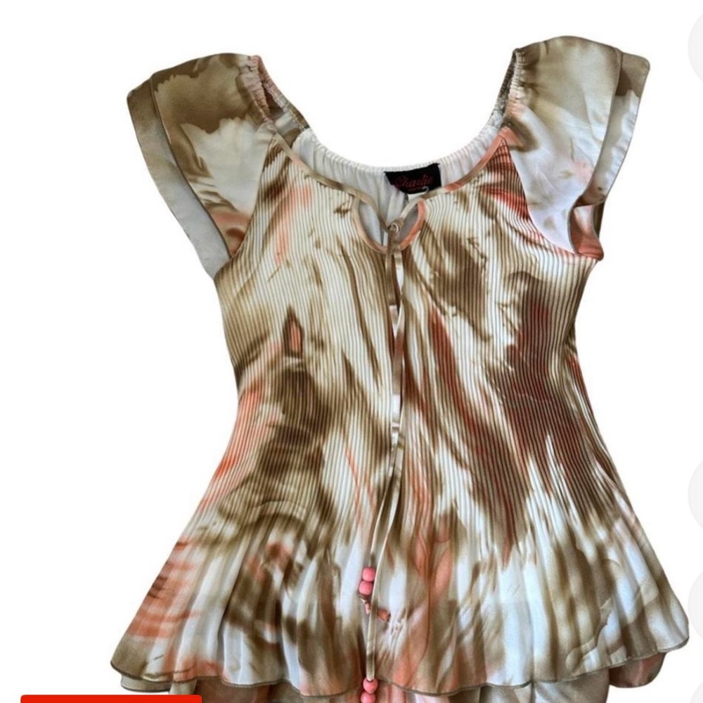 Women's Beige and Pink Pleated Top